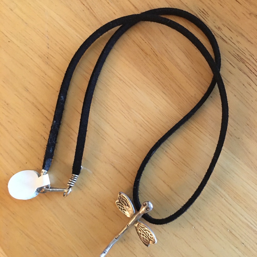 Pewter Dragonfly on a Suede Necklace